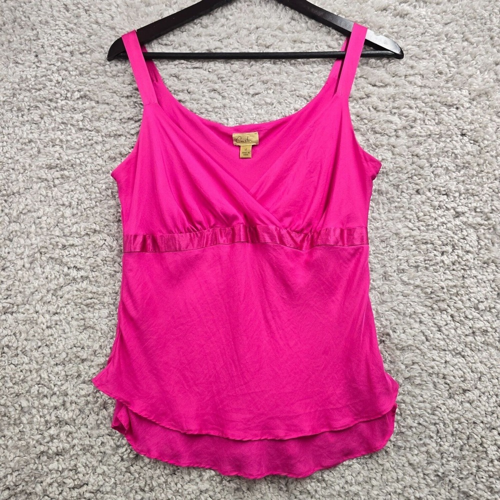 Caslon Silk Babydoll Tank Top Womens Medium Pink Ruffle Y2K Coquette